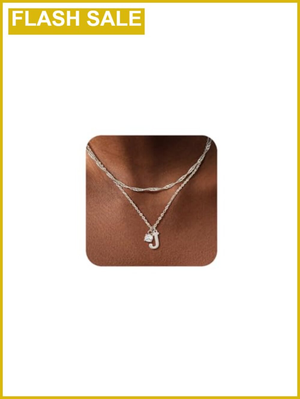 Sterling Silver Initial Necklace Set CZ Pendant Stackable Layered